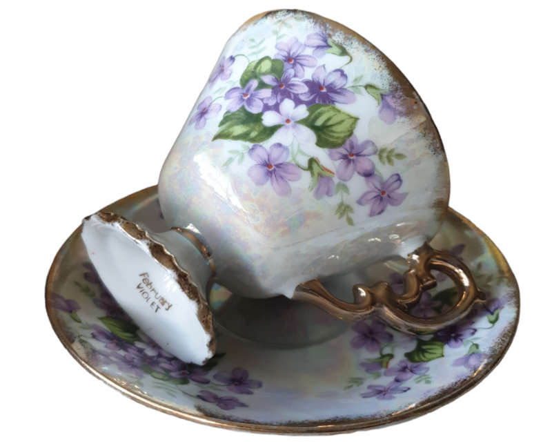 February Violet UCAGCO Japan Lusterware Footed Tea Cup & Saucer