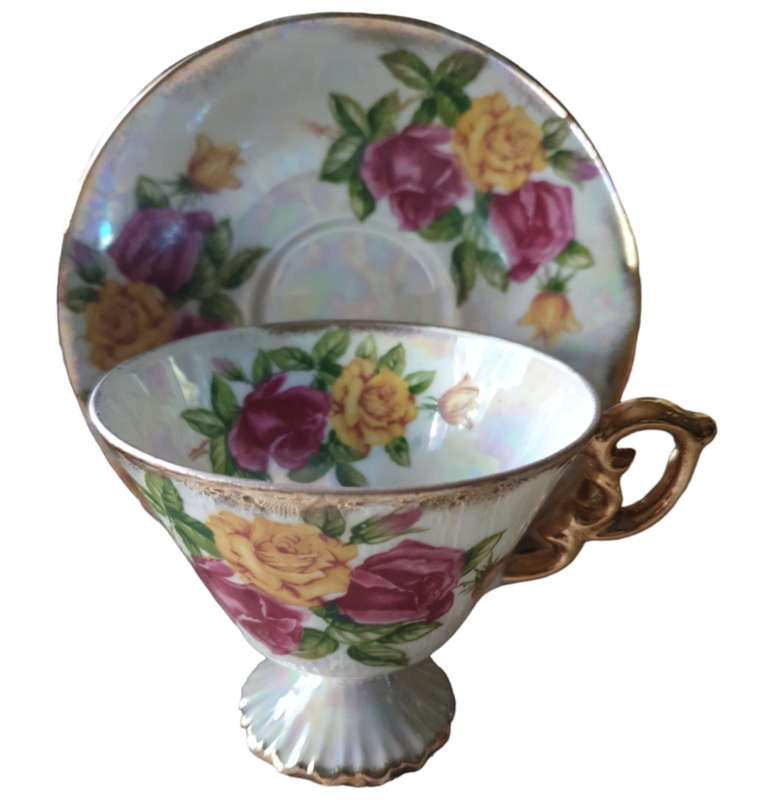 JUNE ROSE UCAGCO Japan Lusterware Footed Tea Cup & Saucer