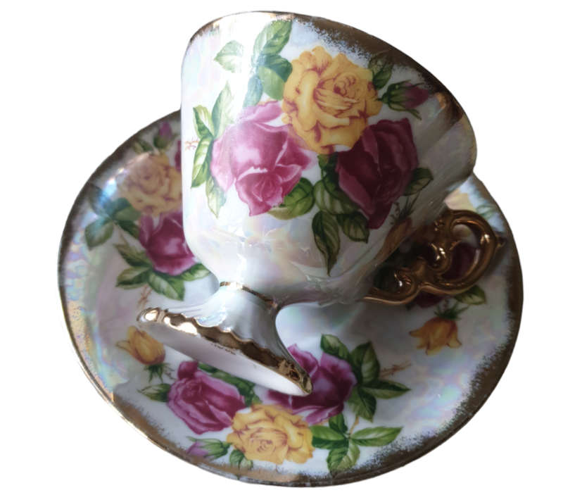 JUNE ROSE UCAGCO Japan Lusterware Footed Tea Cup & Saucer