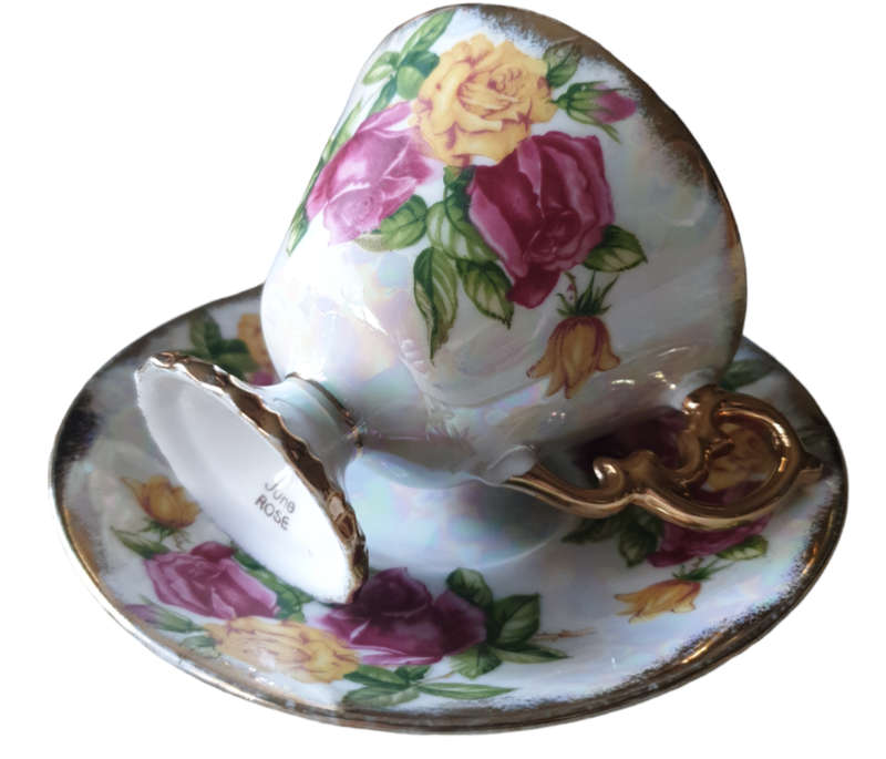 JUNE ROSE UCAGCO Japan Lusterware Footed Tea Cup & Saucer