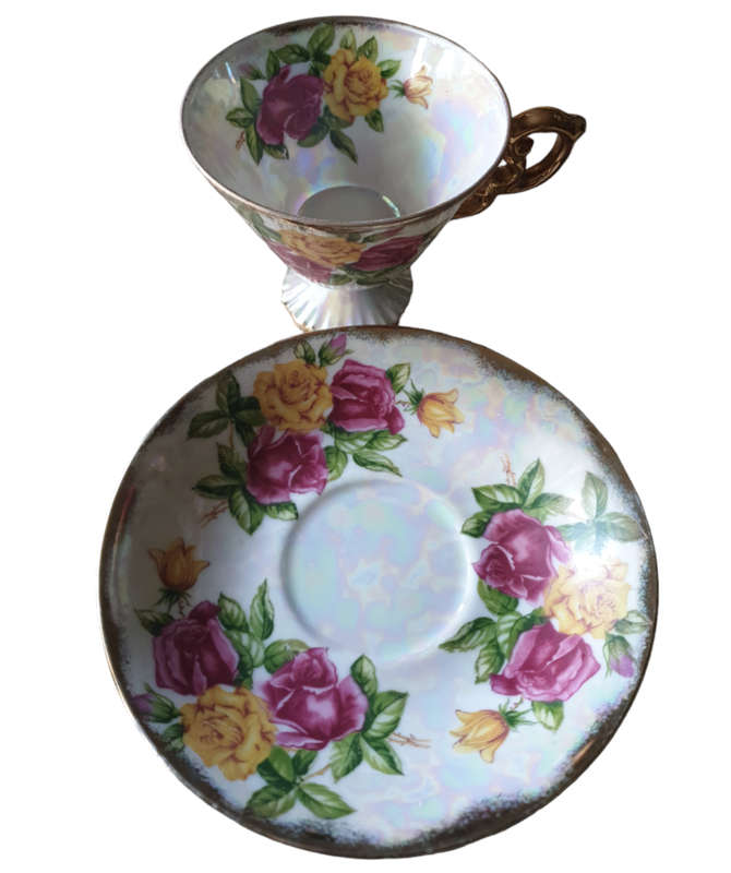 JUNE ROSE UCAGCO Japan Lusterware Footed Tea Cup & Saucer