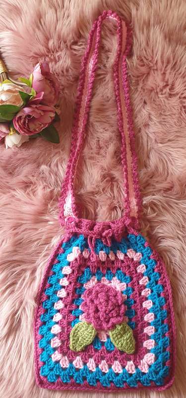 Handmade Crocheted Hobo Drawstring Bag Purse