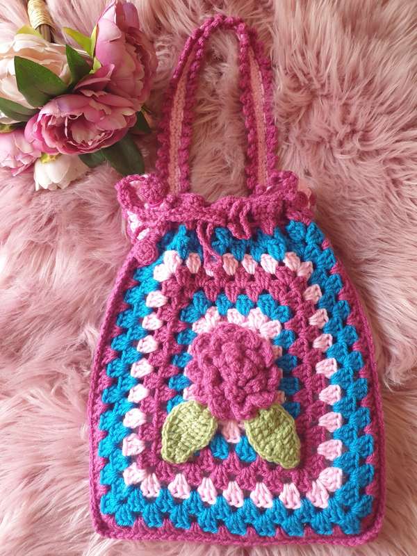 Handmade Crocheted Hobo Drawstring Bag Purse