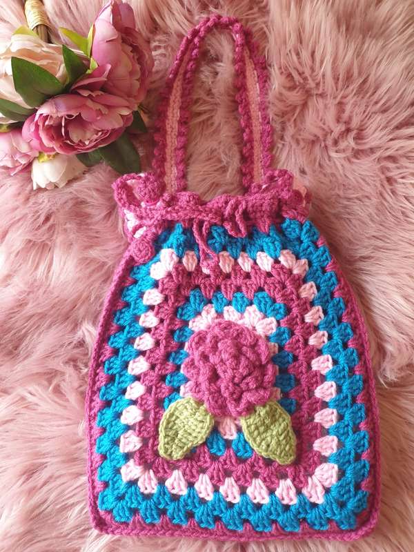 Handmade Crocheted Hobo Drawstring Bag Purse