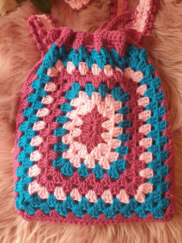 Handmade Crocheted Hobo Drawstring Bag Purse