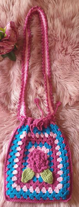 Handmade Crocheted Hobo Drawstring Bag Purse