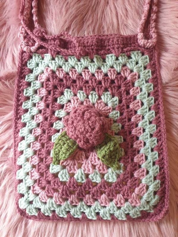 Handmade Crocheted Hobo Drawstring Bag Purse
