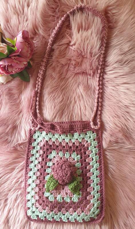 Handmade Crocheted Hobo Drawstring Bag Purse