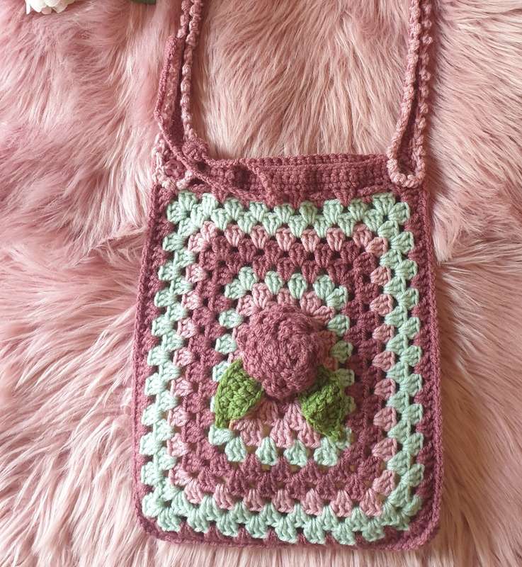 Handmade Crocheted Hobo Drawstring Bag Purse