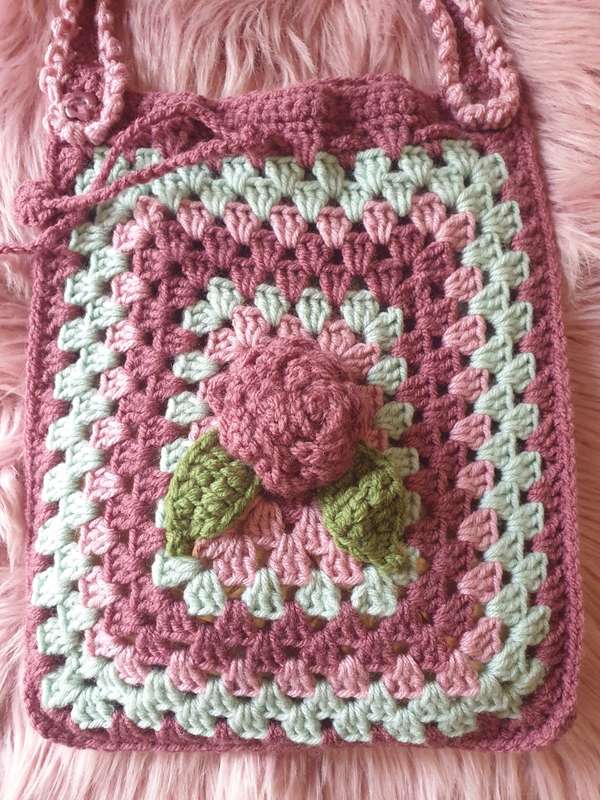 Handmade Crocheted Hobo Drawstring Bag Purse