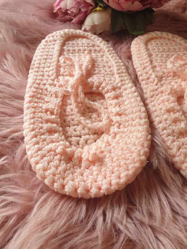 Handmade Crochet Slippers In Pink - SIZE 5-6 ADULT