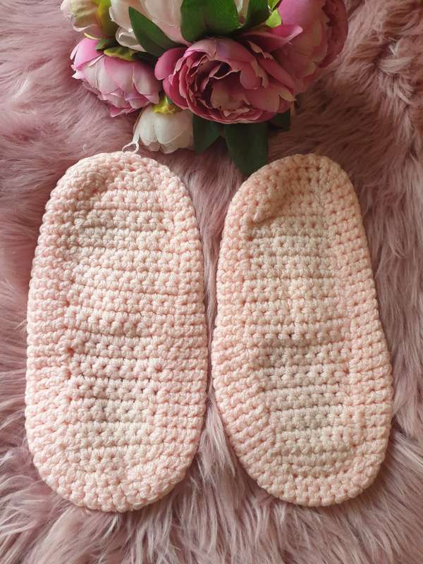 Handmade Crochet Slippers In Pink - SIZE 5-6 ADULT