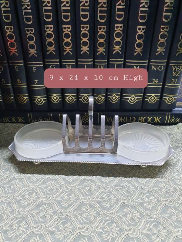Vintage Metal Toast Rack Set & Glass Preserve / Butter Dishes