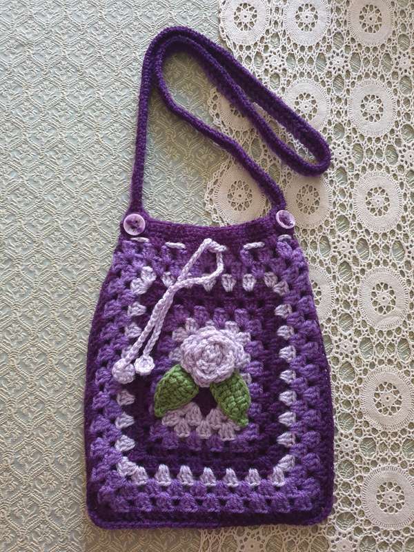 Handmade Crocheted Hobo Drawstring Bag Purse