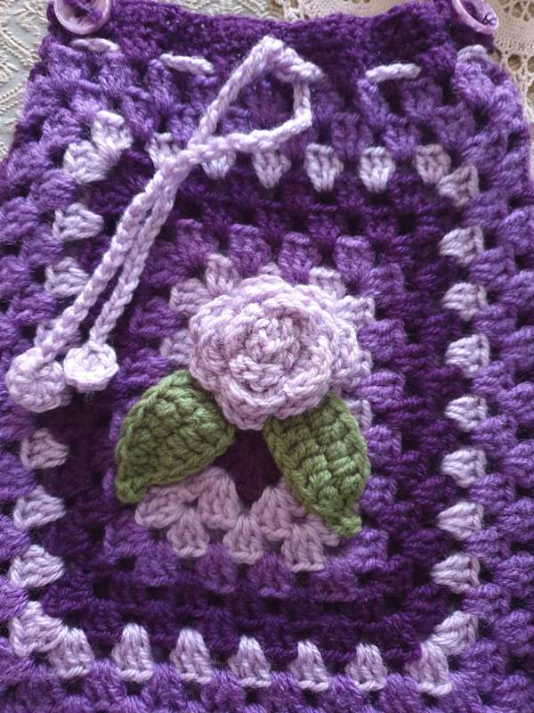 Handmade Crocheted Hobo Drawstring Bag Purse