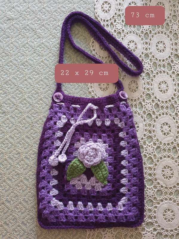 Handmade Crocheted Hobo Drawstring Bag Purse