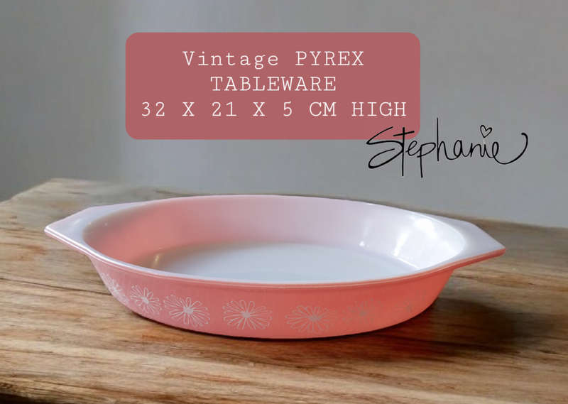 Vintage 1960s Pyrex Gaiety Flamingo Pink White Daisy Oval Dish With Tab Handle