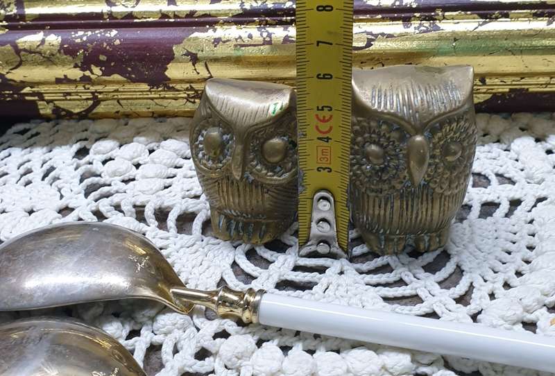 BRASS OWLS AND SALAD SET