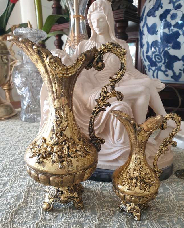 Set of Italian Floral Brass Pitchers
