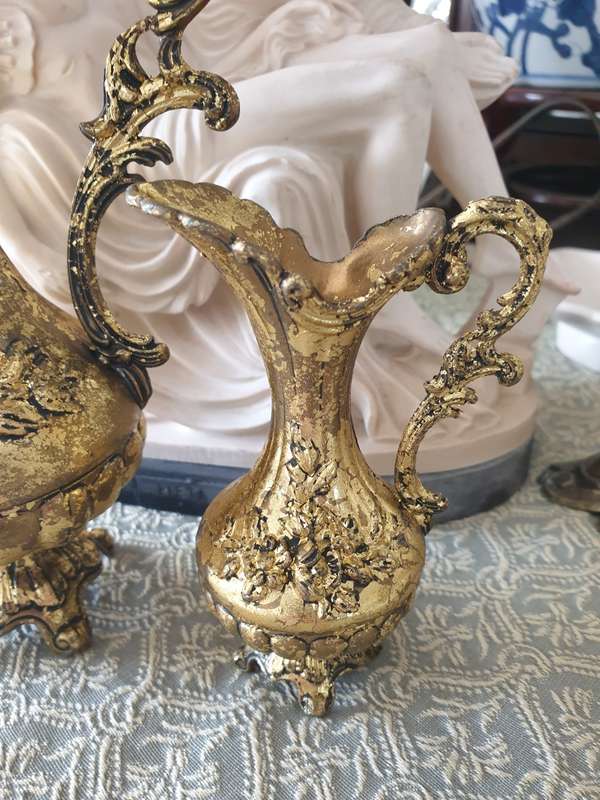 Set of Italian Floral Brass Pitchers