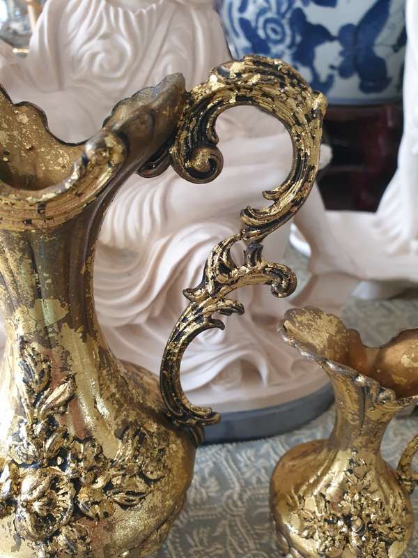 Set of Italian Floral Brass Pitchers