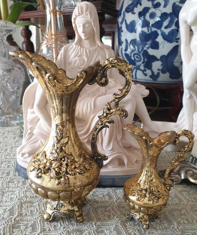 Set of Italian Floral Brass Pitchers