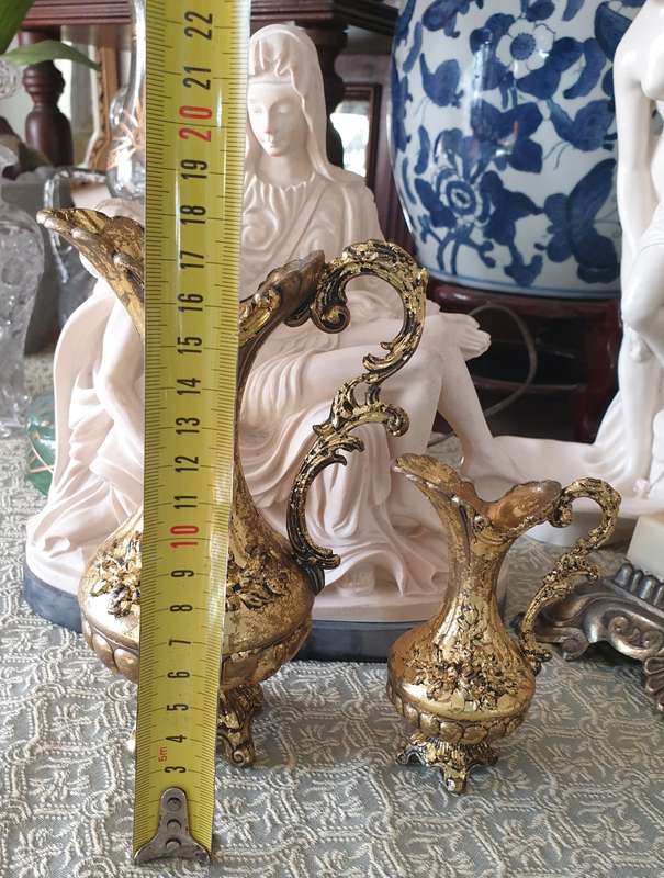 Set of Italian Floral Brass Pitchers