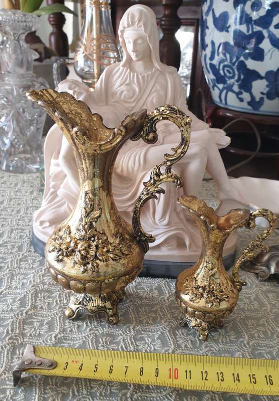 Set of Italian Floral Brass Pitchers