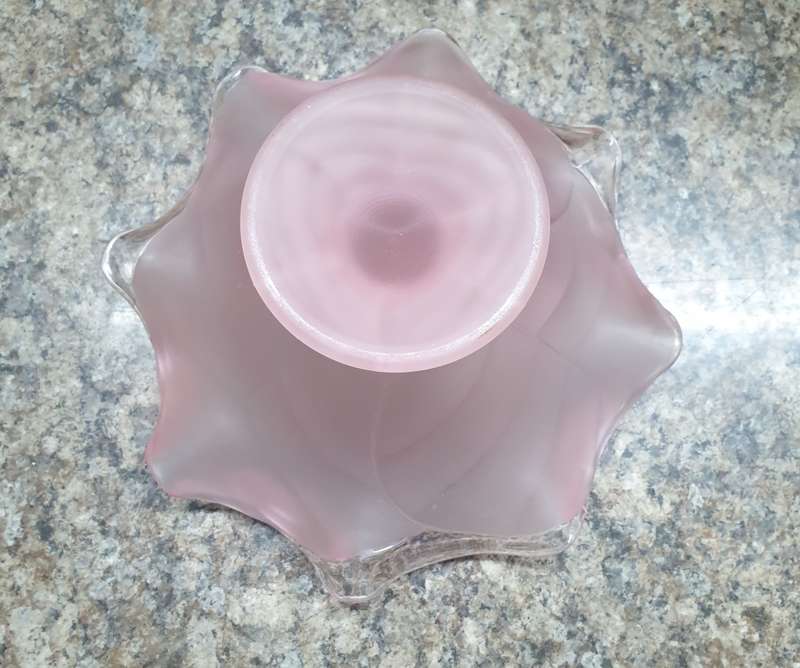 Vintage Viking Glass Light Pink Satin Cabbage Leaf Compote Bowl Frost | MADE IN THE USA |