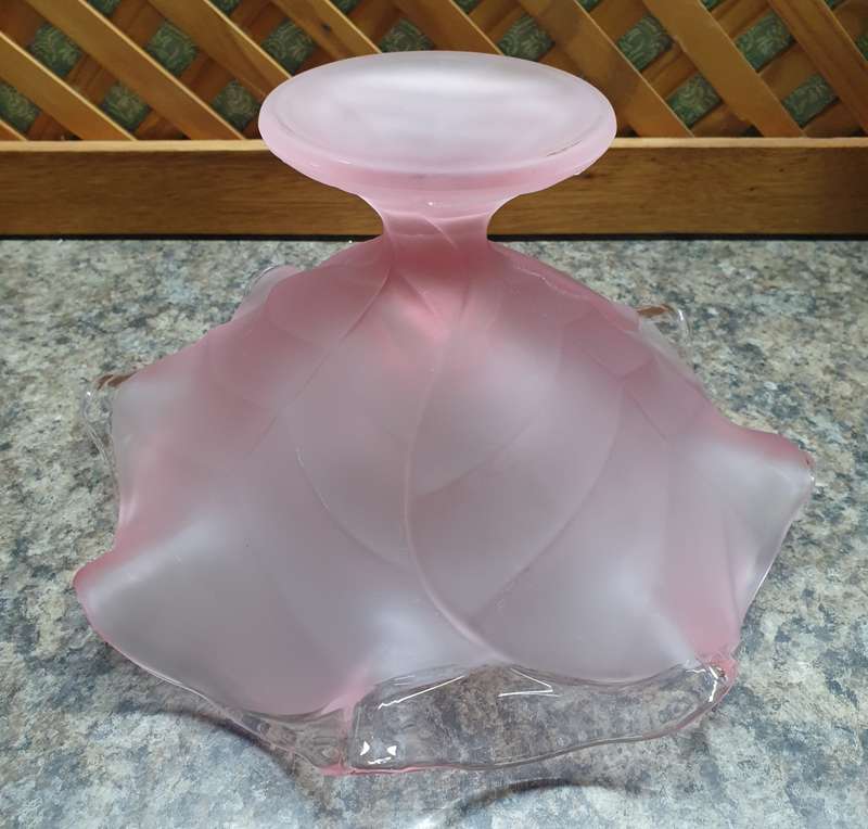 Vintage Viking Glass Light Pink Satin Cabbage Leaf Compote Bowl Frost | MADE IN THE USA |