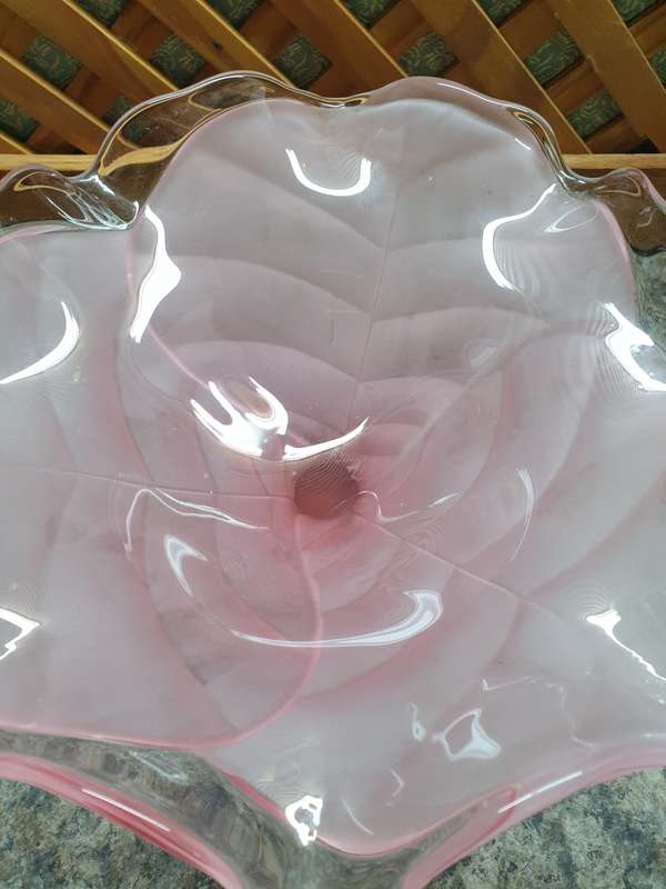 Vintage Viking Glass Light Pink Satin Cabbage Leaf Compote Bowl Frost | MADE IN THE USA |