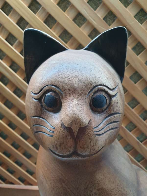 LARGE WOODEN CAT ORNAMENT