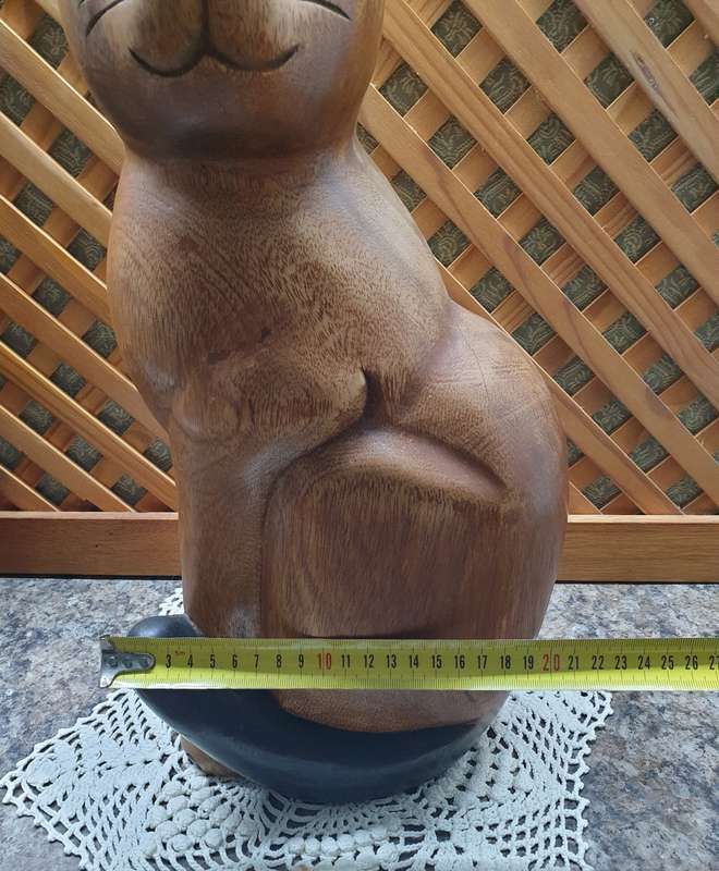 LARGE WOODEN CAT ORNAMENT