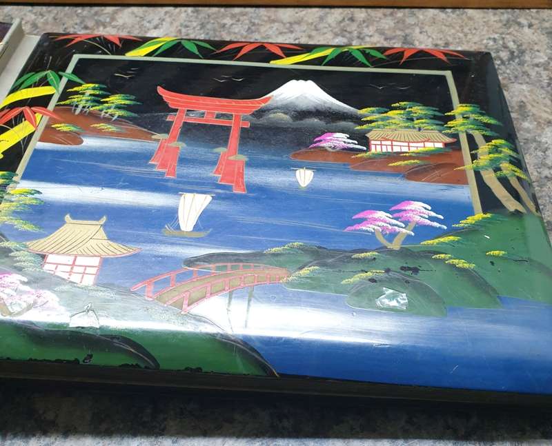 Japan Lacquer Album MOP Inlay Hand Painted Wood Vtg1950's  | MUSICAL |