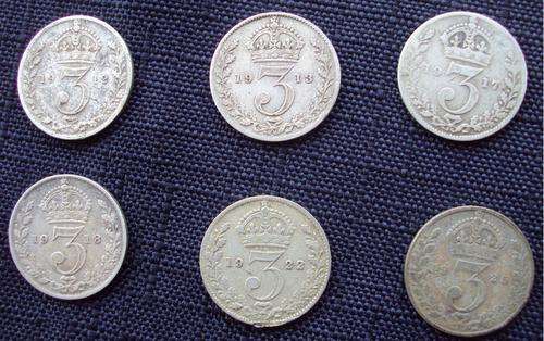 Silver British 3 pences (1912,1913,1917,1918,1922,1925) #Rare in SA- bid per coin