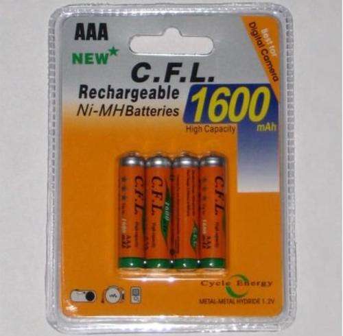 1600mah Rechargeable AAA batteries- Pack of 4 batterries