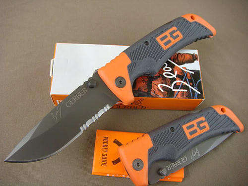 Bear Grylls Survival Series Scout Drop Point Serrated Knife with Belt clip