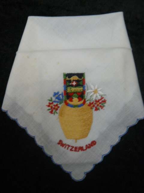 EMBROIDERED VINTAGE COTTON HANKIE SWIZERLAND