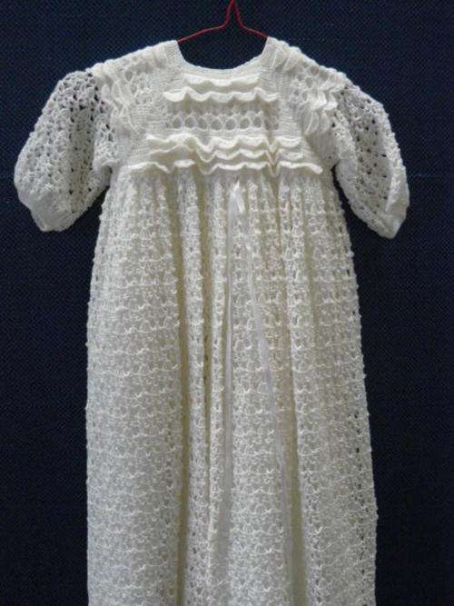 HAND CHROCHETED CHRISTENING GOWN WITH COTTON UNDERDRESS LOVELY!!!!@@@!!!