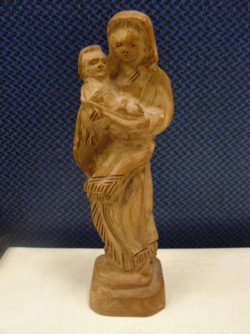WOODEN HAND CARVED MADONA AND CHILD FIGURINE