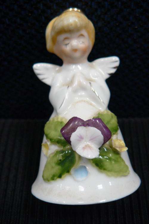 PORCELAIN BELL PRAYING ANGEL WITH FLOWERS