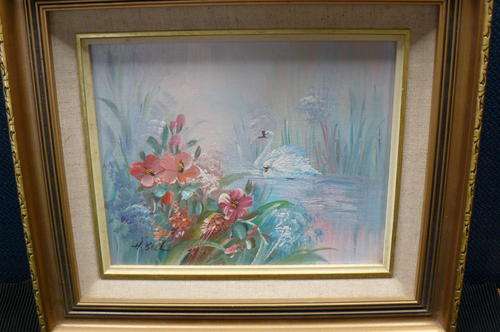 OIL PAINTING OF SWANS - PARTNERS FOR LIFE WITH PRETTY FRAME SIGNED BY THE ARTIST