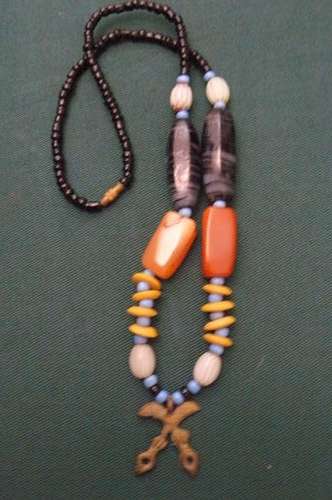 NECKLACE WITH PENDANT BRONZE,BONE, STONE AND BEADS