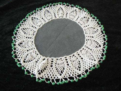 VINTAGE COTTON AND NET HAND CROCHETED JUG COVER BEADED 25 CM