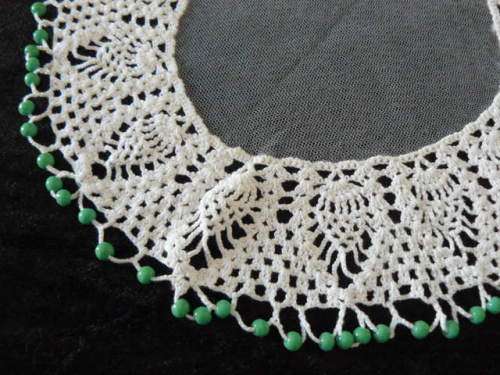 VINTAGE COTTON AND NET HAND CROCHETED JUG COVER BEADED 25 CM