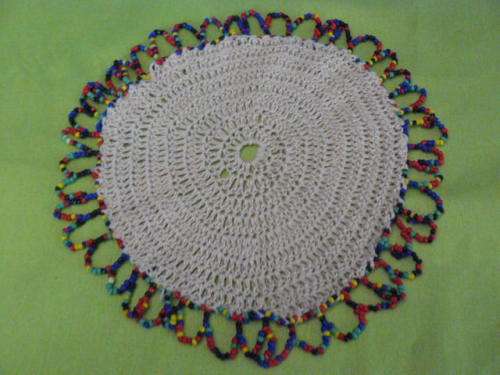 BEADED VINTAGE COTTON SUGAR BASIN COVER 17 CM CREAM