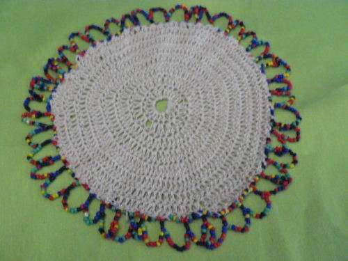 BEADED VINTAGE COTTON SUGAR BASIN COVER 17 CM CREAM