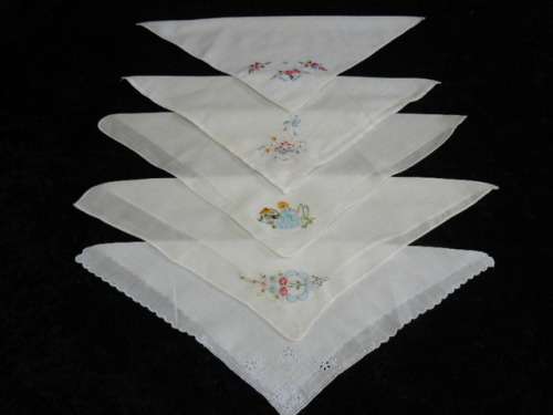 VINTAGE COTTON EMBROIDERED HANKIES LOVELY FINE
