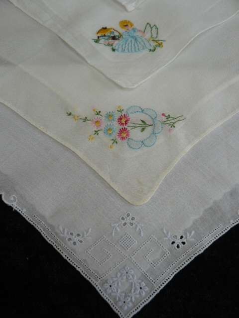 VINTAGE COTTON EMBROIDERED HANKIES LOVELY FINE