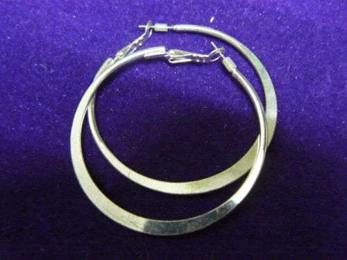 LARGE HOOP SILVER TONNED EARRINGS 5 CM